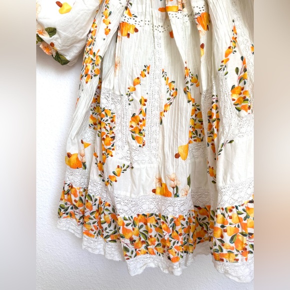 NWOT Farm Rio Cashew Puff-Sleeve Mini Dress Oversize Crochet Trim Boho XL - Picture 12 of 17